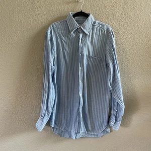 Orian Hemd Herren XL Blau Weiß Streifen Button-Down Leinen Strand Küste Italy Made - Bild 1 von 10