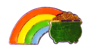 Hallmark PIN St Patrick Vintage RAINBOW POT GOLD Glitter 1982 Irish Brooch - Picture 1 of 2