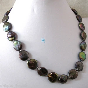 18 Zoll 15-17 mm Pfau mit Kupfer Glanz Münze Süßwasser Perlen Halskette  - Bild 1 von 4