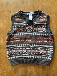 Janie & Jack Boy Sweater Vest 12-18m Brown Southwestern Fair Isle Knit Cotton