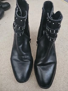 Dune Ladies Black Leather Studded Strap Ankle Biker Boots Size 40 (6.5) - Picture 1 of 10