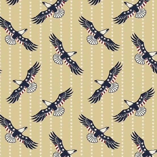 Patriotic Fabric - Reveille Kathy Hall Eagle Toss on Tan - Andover 1.36 YARD - Image 1 of 1