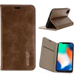Luxus Leder Schutzhülle für Apple iPhone XS Smartphone Tasche Case Cover braun - Picture 1 of 11