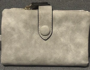Markenlose Damen-Geldbörse mit Doppelfaltung – grau Samtoptik - Bild 1 von 13