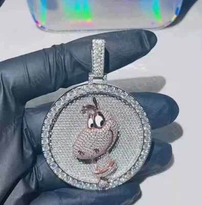 3.5Ct Round Cut Real Moissanite Custom Cartoon Pendant 14K White Gold Plated - Image 1 of 4