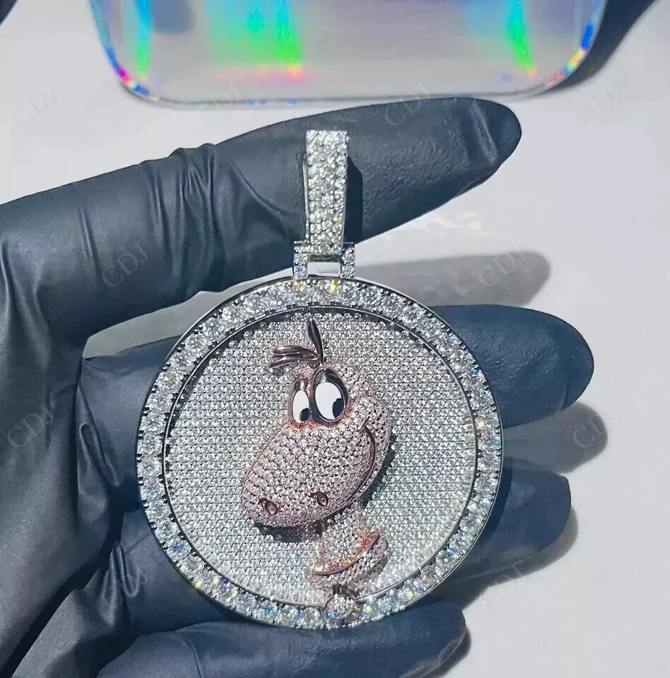 3.5Ct Round Cut Real Moissanite Custom Cartoon Pendant 14K White Gold Plated - Image 1 of 4