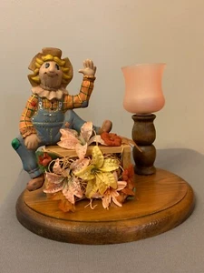 Finished Ceramic Scarecrow Scene with Candle Cup and Candle - Picture 1 of 3