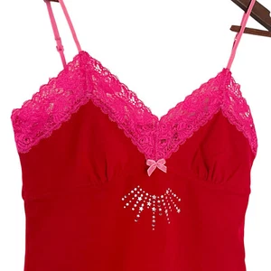 Vintage Y2K PINK Victorias Secret Trägertop XS rot rosa Spitzenbesatz Camisole - Bild 1 von 6