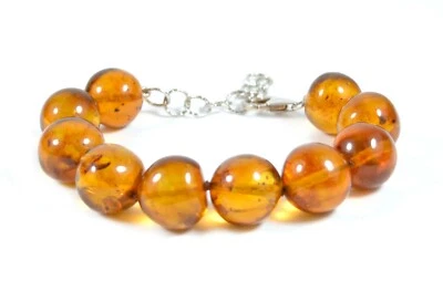 Bracciale in Ambra con Catena e Chiusura in Argento 925 Made In Italy - Immagine 1 di 3