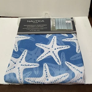 NAUTICA SHOWER CURTAIN WATERPROOF STARFISH WHITE/BLUE EMBOSSED 70x72” GROOMED - Picture 1 of 5