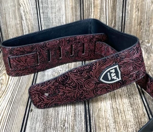 Vegan Leather Guitar Strap Black Red Floral Design Premium Embossed - Picture 1 of 5