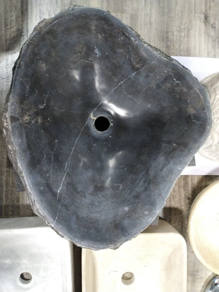 Fregadero de baño rústico con borde vivo lavabo recipiente recipiente piedra de mármol natural Foto 1 de 4