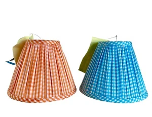 Gingham Pleated Lampshades Blue Orange Williams Sonoma 5 3/4" Nursery Children's - Picture 1 of 7