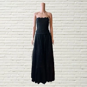 Vintage 70s Bill Blass Black Lace Strapless Gown Silk Lined Size Xs - Picture 1 of 7