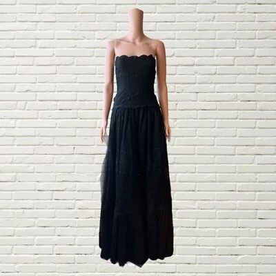 Vintage 70s Bill Blass Black Lace Strapless Gown Silk Lined Size Xs - Image 1 of 4