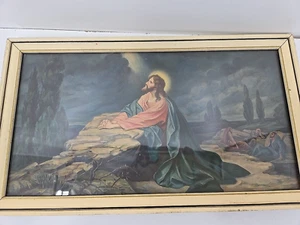 Morris & Bendien Vintage Art Print Wood Frame w/Glass Christ Garden Gethsemane - Picture 1 of 6