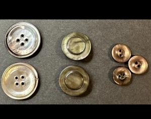 Antique Carved Abalone Or Smokey MOP Buttons, 3 Sets, 7 Total, Assorted Sizes - Picture 1 of 3