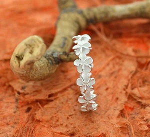 Plumeria Lei Ring 5 mm - 0,925 Sterling Silber - Hawaii, Ewigkeit Band, Blume, Sommer - Bild 1 von 8