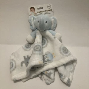 Blankets and Beyond Elephant Owls Blanket Blue White Gray Lovey Comforter New - Picture 1 of 6