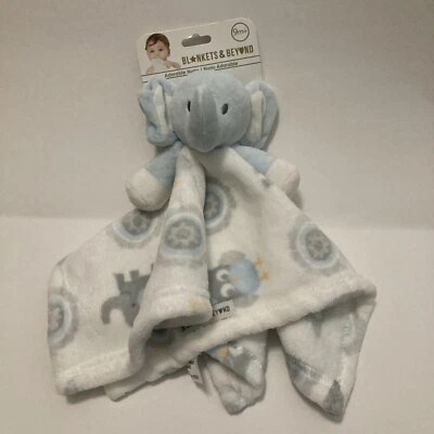 Blankets and Beyond Elephant Owls Blanket Blue White Gray Lovey Comforter New - Image 1 of 4