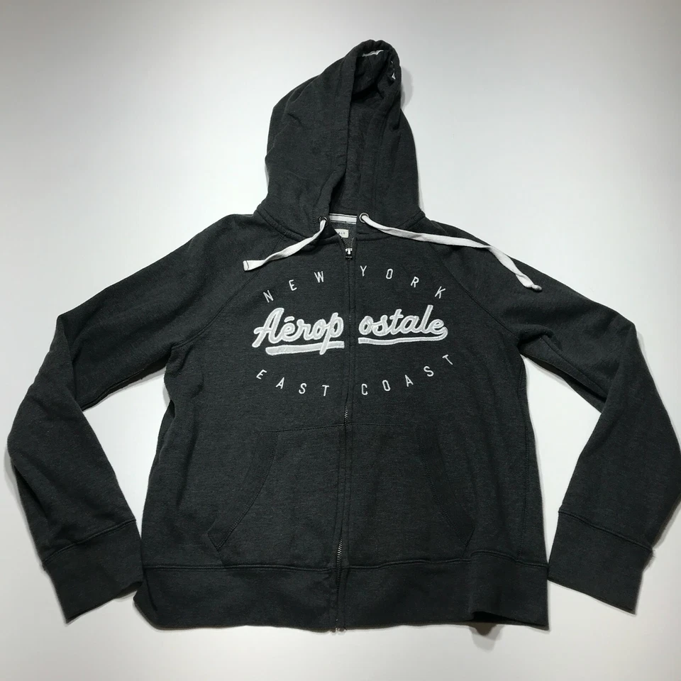 Chaqueta Aeropostale Niñas Talla Grande Gris Apliques Bordados Cremallera Completa Sudadera con Capucha  Foto 1 de 4