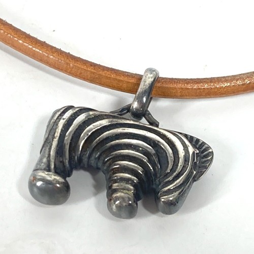 HERMÈS HERMES Animale Zebra Girocollo Accessori Collana Pelle Argento Marrone