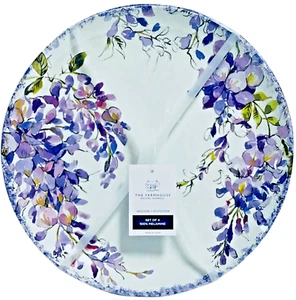 Rachel Ashwell Farmhouse Melamine Dinner Plates Lilac Purple Floral 4 Set NEW - Picture 1 of 7