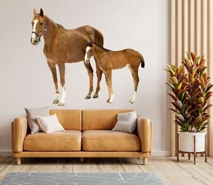 3D Braun Pferd H711 Tier Wallpaper Wandbild Poster Wandaufkleber Abziehbild Hone - Picture 1 of 6