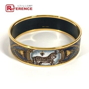 HERMES Emaille GM Pferd Gold Schwarz C-20,5 cm B-19 mm Damen Armreif Armband - Bild 1 von 9