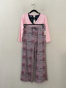 INK+IVY M Short Sleeves Henley Top & Full Length Wide Legs Pants Mix Pajama Set - Picture 1 of 6