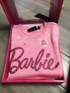 BARBIE PINK Sweatshirt In Gift Box  GLITTER LOGO Girl's Sz 5/6 -Fast Ship!!