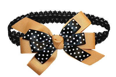 Diadema elástica con moño de cabello boutique de grosgrain punteado negro para bebés niñas WD2U Foto 1 de 4