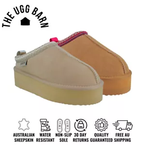 UGG Platform Suede Aussie Sheepskin Tassie Slippers | Water Resistant | Non-Slip - Picture 1 of 24
