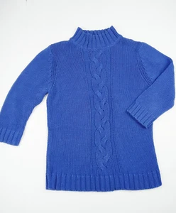 Women's SUSAN BRISTOL Blue Cable Knit Pullover Turtle Neck 3/4 Sleeve Size Med - Picture 1 of 7