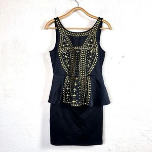 DOTTI Womens Dress Size M Black/Glold Stretch Knit Sleeveless Stud Detail Peplum - Picture 1 of 11