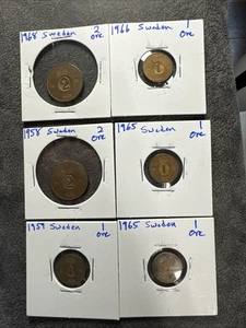 1 & 2 Öre - Gustaf VI Adolf Services Konung Sweden. 6 Coin Lot. Non Magnetic. - Picture 1 of 20