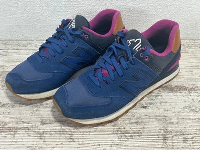 New Balance 574 Sneakers Navy Blue Pink and Tan womens 9.5 Suede and Canvas - Image 1 of 4