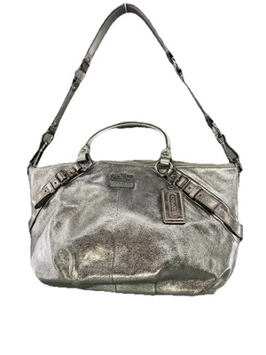 Coach Madison Sophia Leather Metallic Silver Pink Accents Satchel Shoulder Bag - Image 1 of 4