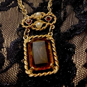 "Collar ajustable Sarah Coventry ámbar miel silvestre tono dorado 18""" - Imagen 1 de 15