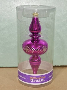 Retro Hot Pink Etched Glass Finial Ornament - Picture 1 of 6