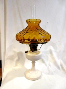 Aladdin Clambroth Color Milk Glass Oil Lamp w/Amber Shade - Picture 1 of 8