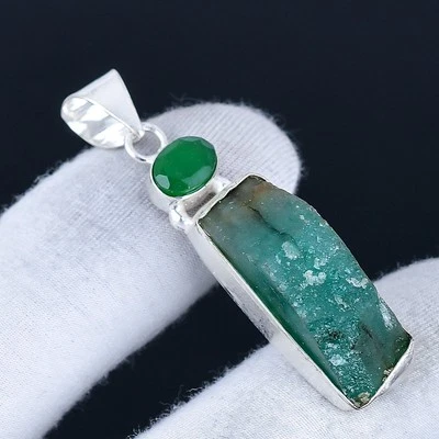 Green Aventurine Rough 925 Silver Plated Handmade Pendant of 1.92" - Image 1 of 3