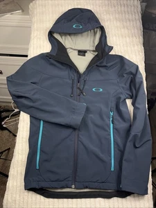 Oakley Softshell Jacket Unisex S Blue Full Zip Hooded Fleece Lined Windbreaker - Picture 1 of 8