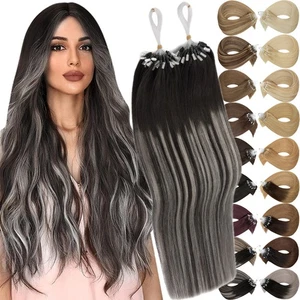 Micro Loop Ring 100% Human Hair Extensions Micro Link Beads Balayage Ombre Thick - Picture 1 of 32