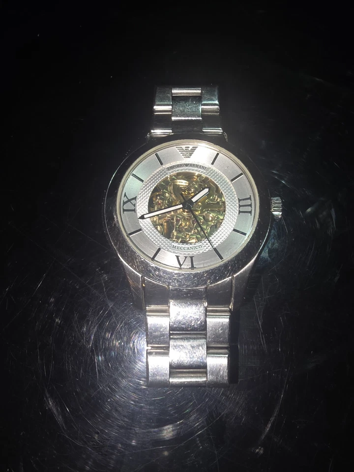 Relógio masculino Emporio Armani AR4647 Meccanico automático prata aço inoxidável $497 - Imagem 1 de 4