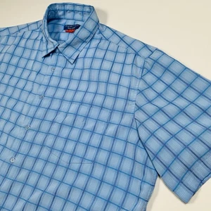 Puritan Short Sleeve Button Up Shirt Men's Size XL Blue Check Casual Pocket Poly - Picture 1 of 9