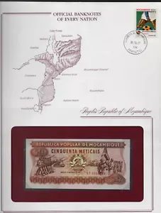 Banknotes of Every Nation Mozambique 1983 50 Meticais UNC P-129 Prefix AF0005729 - Imagen 1 de 2