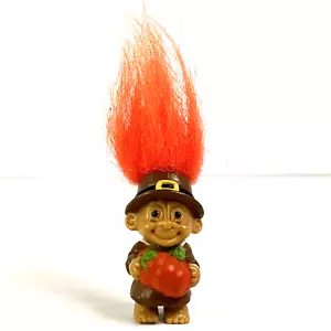 Vintage Mini Russ Troll bambola pellegrino che tiene capelli di zucca Ringraziamento - Foto 1 di 6