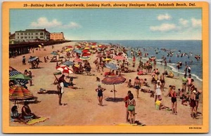 Rehoboth Beach Delaware, 1953 Bathing Beach, Boardwalk, Henlopen Hotel, Postcard - Picture 1 of 2