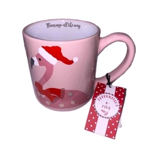 TAZA DE CAFÉ de cerámica navideña Papá Noel flamenco rosa menta y pino 16 oz nueva - Imagen 1 de 4